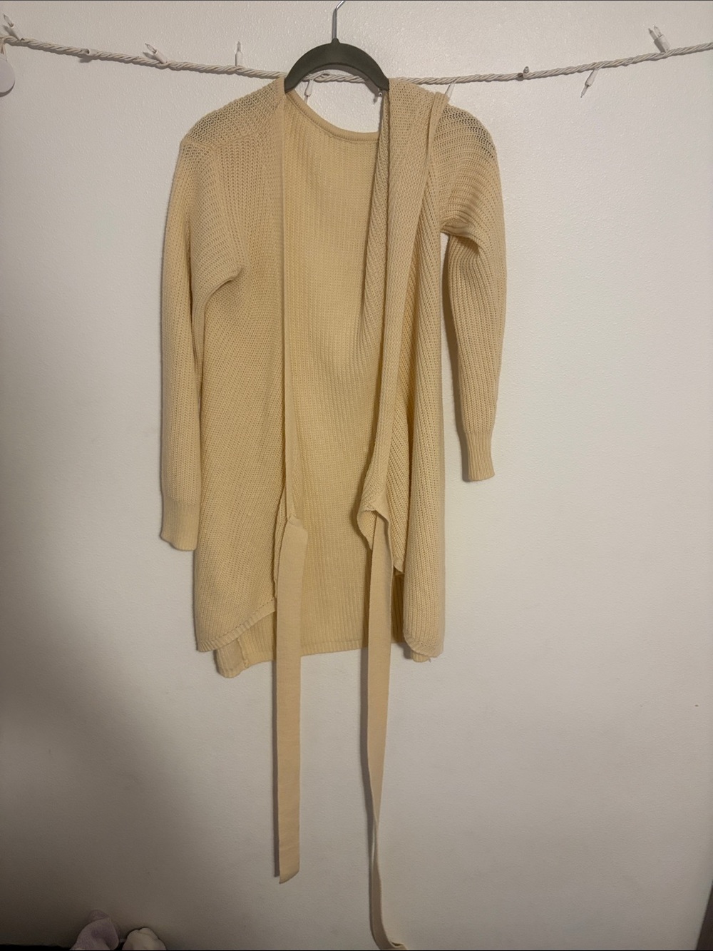 SHEIN Cream Open-Front Knit Cardigan with Waist Ties